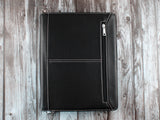 Zipper Monogrammed Leather Padfolio, Letter Size Document/ Notepad Folder, Gift for Him/ Her, for iPad 1/2/ Air (Black)