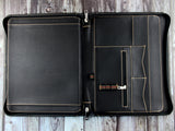 Zipper Monogrammed Leather Padfolio, Letter Size Document/ Notepad Folder, Gift for Him/ Her, for iPad 1/2/ Air (Black)