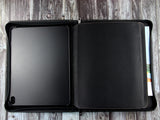 Zipper Monogrammed Leather Padfolio, Letter Size Document/ Notepad Folder, Gift for Him/ Her, for iPad 1/2/ Air (Black)