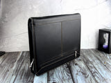 Zipper Monogrammed Leather Padfolio, Letter Size Document/ Notepad Folder, Gift for Him/ Her, for iPad 1/2/ Air (Black)