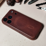 Handmade Premium Cowhide Leather iPhone Case for iPhone 17/ iPhone 16/ iPhone 15/ iPhone 14/ iPhone 13, Custom Engraving Leather iPhone Case