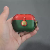 Handmade Christmas Cowhide Leather Earphone Case for AirPods Pro 3/ Pro 2/ Pro / AirPods 3/ 4, Leather AirPods Case One-piece with Buckle