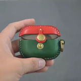 Handmade Christmas Cowhide Leather Earphone Case for AirPods Pro 3/ Pro 2/ Pro / AirPods 3/ 4, Leather AirPods Case One-piece with Buckle