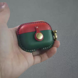 Handmade Christmas Cowhide Leather Earphone Case for AirPods Pro 3/ Pro 2/ Pro / AirPods 3/ 4, Leather AirPods Case One-piece with Buckle