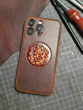 Handmade Premium Full Grain Leather iPhone Case for iPhone 17/ iPhone 16/ iPhone 15/ iPhone 14/ iPhone 13, Buddha Statue Leather iPhone Case
