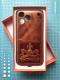 Handmade Premium Genuine Leather iPhone Case for iPhone 17/ iPhone 16/ iPhone 15 Pro/ 14 Pro/ 13 Pro, Custom 3D Embossed Leather iPhone Case