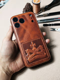 Handmade Premium Genuine Leather iPhone Case for iPhone 17/ iPhone 16/ iPhone 15 Pro/ 14 Pro/ 13 Pro, Custom 3D Embossed Leather iPhone Case