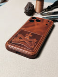 Handmade Premium Genuine Leather iPhone Case for iPhone 17/ iPhone 16/ iPhone 15 Pro/ 14 Pro/ 13 Pro, Custom 3D Embossed Leather iPhone Case