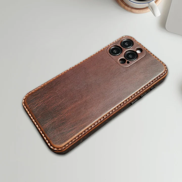 Handmade Premium Cowhide Leather iPhone Case for iPhone 16/ iPhone 15/ iPhone 14/ iPhone 13, Custom Engraving Leather iPhone Case