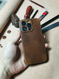 Personalised Handmade Premium Cowhide Leather iPhone Case for iPhone 16 Pro/ iPhone 15 Pro/ iPhone 14 Pro/ iPhone 13 Pro, Engraving Gift2024