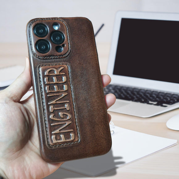 Handmade Vintage Genuine Leather iPhone Case for  iPhone 15 Pro/ iPhone 14 Pro/ iPhone 13, Custom Engraving Leather iPhone Case, Gift 2025