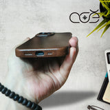 Handmade Italian Cowhide Leather iPhone Case for iPhone 15/ iPhone 14/ iPhone 13, Custom Engraving Leather iPhone Case
