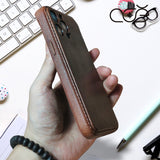 جراب آيفون مصنوع يدويًا من جلد البقر العتيق، متوافق مع آيفون 15 برو/ آيفون 14 برو/ آيفون 13، جراب آيفون جلدي قابل للنقش حسب الطلب