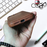 جراب آيفون مصنوع يدويًا من جلد البقر العتيق، متوافق مع آيفون 15 برو/ آيفون 14 برو/ آيفون 13، جراب آيفون جلدي قابل للنقش حسب الطلب