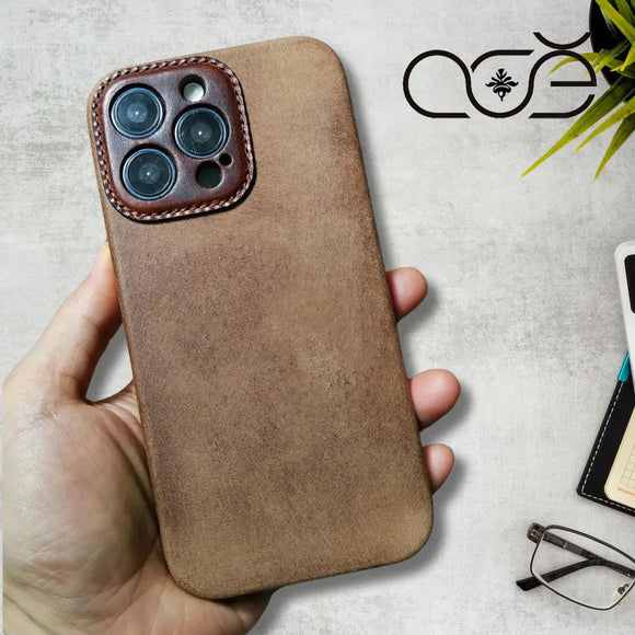 Handmade Vintage Crazy Horse Leather iPhone Case for iPhone 14 Pro Max/ iPhone 14 Pro, Custom Engraving Leather iPhone Case