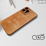Handmade Vintage Cowhide Leather iPhone Case for iPhone 16 Pro/ iPhone 15 Pro/ iPhone 14 Pro/ iPhone 13 Pro, Engraving iPhone Case