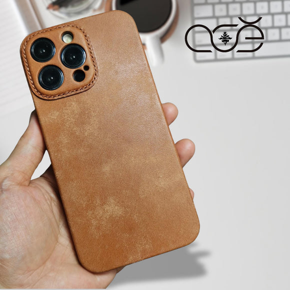 Handmade Vintage Cowhide Leather iPhone Case for iPhone 16 Pro/ iPhone 15 Pro/ iPhone 14 Pro/ iPhone 13 Pro, Engraving iPhone Case