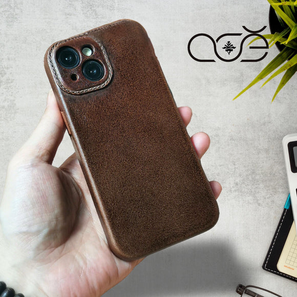 Handmade Italian Cowhide Leather iPhone Case for iPhone 15/ iPhone 14/ iPhone 13, Custom Engraving Leather iPhone Case