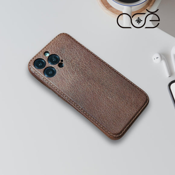 Handmade Vintage Cowhide Leather iPhone Case for iPhone 15 Pro/ iPhone 14 Pro/ iPhone 13, Custom Engraving Leather iPhone Case