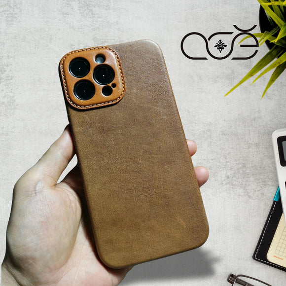 Handmade Italian Cowhide Leather iPhone Case for iPhone 15 Pro/ iPhone 14 Pro/ iPhone 13, Custom Engraving Leather iPhone Case