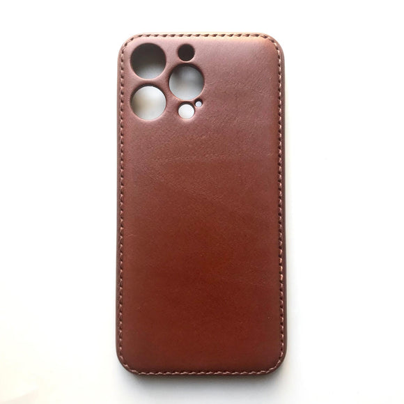 Brown leather phone case on a white background