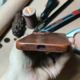 Handmade Premium Cowhide Leather iPhone Case for iPhone 16/ iPhone 15/ iPhone 14/ iPhone 13, Custom Engraved Leather iPhone Case, Gift 2025