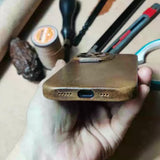 Custom Handmade Premium Cowhide Leather iPhone Case for iPhone 16/ iPhone 15/ iPhone 14, Custom Engraving Leather iPhone Case