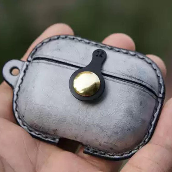 Handmade Premium Cowhide Leather Earphone Case for AirPods Pro/ Pro 2/ AirPods 3/ AirPods 4, Leather AirPods Case One-piece with Buckle