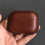 Handmade Premium Cowhide Leather Earphone Case for AirPods Pro/ Pro 2/ AirPods 3/ AirPods 4, Leather AirPods Case One-piece with Buckle