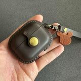 Handmade Premium Cowhide Leather Earphone Case for AirPods Pro/ Pro 2/ AirPods 3/ AirPods 4, Leather AirPods Case One-piece with Strap