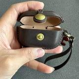 Handmade Premium Cowhide Leather Earphone Case for AirPods Pro/ Pro 2/ AirPods 3/ AirPods 4, Leather AirPods Case One-piece with Strap