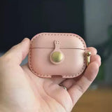 Handmade Premium Cowhide Leather Pink Earphone Case for AirPods Pro/ Pro 2/ AirPods 3/ AirPods 4, Leather AirPods Case One-piece with Buckle