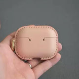 Handmade Premium Cowhide Leather Pink Earphone Case for AirPods Pro/ Pro 2/ AirPods 3/ AirPods 4, Leather AirPods Case One-piece with Buckle