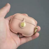 Handmade Premium Cowhide Leather Pink Earphone Case for AirPods Pro/ Pro 2/ AirPods 3/ AirPods 4, Leather AirPods Case One-piece with Buckle