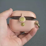 Handmade Premium Cowhide Leather Pink Earphone Case for AirPods Pro/ Pro 2/ AirPods 3/ AirPods 4, Leather AirPods Case One-piece with Buckle