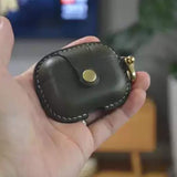 Handmade Premium Army Green Cowhide Leather Earphone Case for AirPods Pro/ Pro 2/ AirPods 3/ 4, Leather AirPods Case One-piece with Buckle