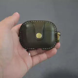 Handmade Premium Army Green Cowhide Leather Earphone Case for AirPods Pro/ Pro 2/ AirPods 3/ 4, Leather AirPods Case One-piece with Buckle