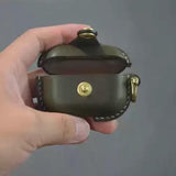 Handmade Premium Army Green Cowhide Leather Earphone Case for AirPods Pro/ Pro 2/ AirPods 3/ 4, Leather AirPods Case One-piece with Buckle