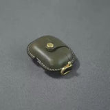 Handmade Premium Army Green Cowhide Leather Earphone Case for AirPods Pro/ Pro 2/ AirPods 3/ 4, Leather AirPods Case One-piece with Buckle