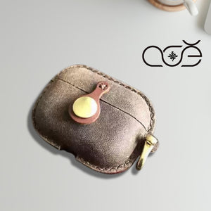 Handmade Premium Raw Antelope Hide Leather Earphone Case for AirPods Pro/ Pro 2/ AirPods 3/ 4, Leather AirPods Case One-piece with Buckle