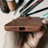 Handmade Retro Cowhide Leather iPhone Case for iPhone 16 Pro/ iPhone 15 Pro/ iPhone 14 Pro/ iPhone 13 Pro, Engraving iPhone Case, Gift
