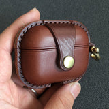 Handmade Premium Cowhide Leather Earphone Case for AirPods Pro/ Pro 2/ AirPods 3/ AirPods 4, Leather AirPods Case One-piece with Buckle
