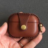Handmade Premium Cowhide Leather Earphone Case for AirPods Pro/ Pro 2/ AirPods 3/ AirPods 4, Leather AirPods Case One-piece with Buckle