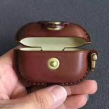 Handmade Premium Cowhide Leather Earphone Case for AirPods Pro/ Pro 2/ AirPods 3/ AirPods 4, Leather AirPods Case One-piece with Buckle