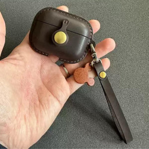Handmade Premium Cowhide Leather Earphone Case for AirPods Pro/ Pro 2/ AirPods 3/ AirPods 4, Leather AirPods Case One-piece with Strap