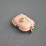 Handmade Premium Cowhide Leather Pink Earphone Case for AirPods Pro/ Pro 2/ AirPods 3/ AirPods 4, Leather AirPods Case One-piece with Buckle