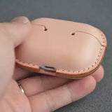 Handmade Premium Cowhide Leather Pink Earphone Case for AirPods Pro/ Pro 2/ AirPods 3/ AirPods 4, Leather AirPods Case One-piece with Buckle