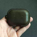 Handmade Premium Cowhide Leather Earphone Case for AirPods Pro/ Pro 2/ AirPods 3/ 4, Olive Green Leather AirPods Case One-piece with Buckle
