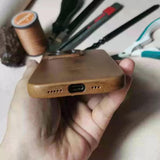 Handmade Premium Cowhide Leather iPhone Case for iPhone 16/ iPhone 15/ iPhone 14/ iPhone 13, Custom Engraved Leather iPhone Case, Gift 2025