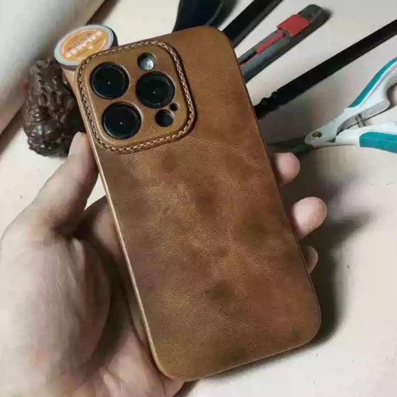 Handmade Premium Cowhide Leather iPhone Case for iPhone 16/ iPhone 15/ iPhone 14/ iPhone 13, Custom Engraved Leather iPhone Case, Gift 2025
